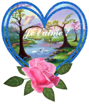 un coeur, une rosed et  un paysage